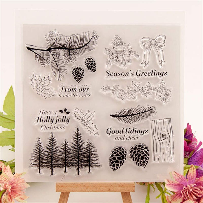 Arrietty Winter Trees Berry Branch Clear Stamps for Card Making or Journaling Christmas Leaves Nuts Rubber Stamps Evergreen Silicone Stamps for Journals Tags DIY Scrapbooking Paper Crafts Decoration - Image 3